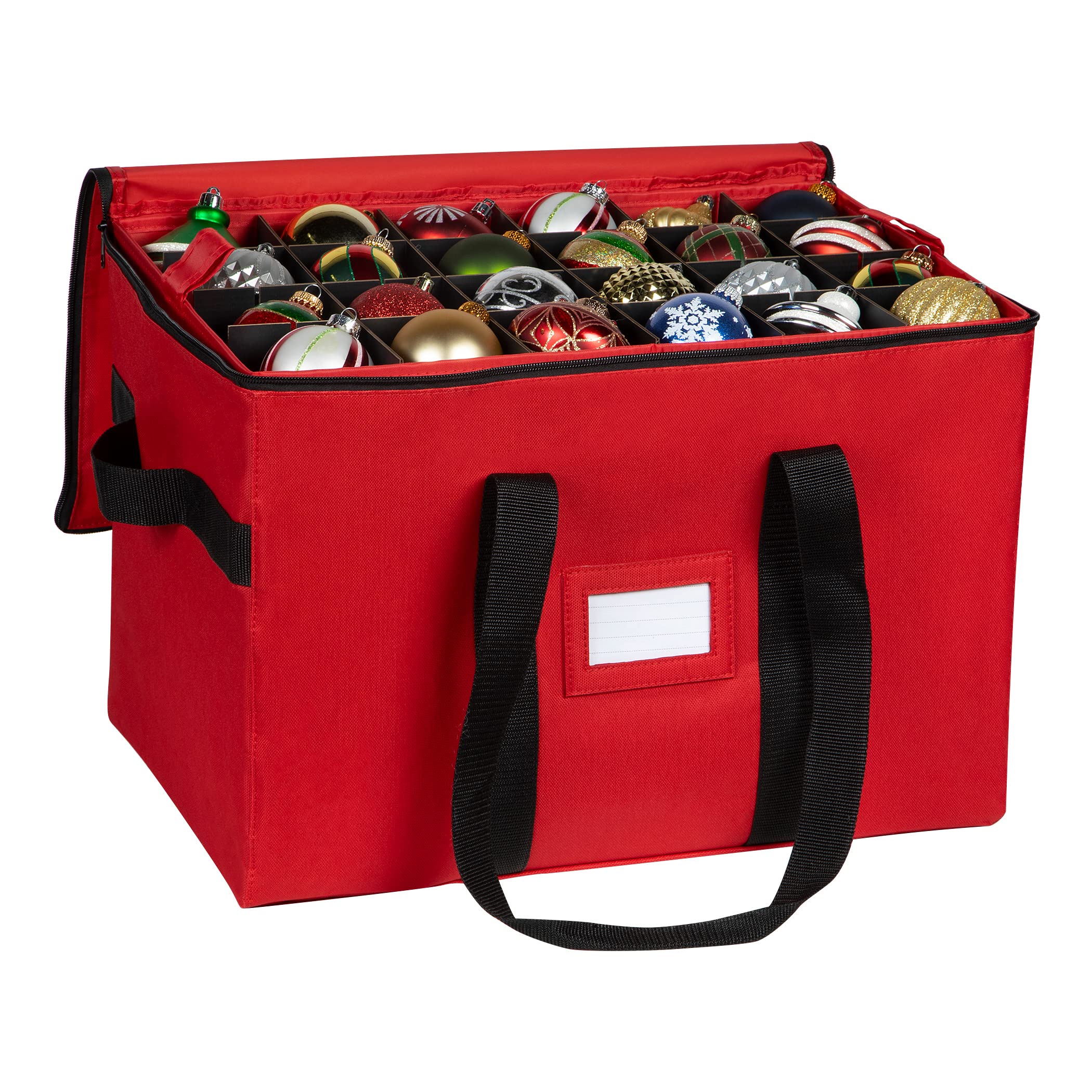 Christmas Ornament Storage Container,Box Stores Up to 128-3 inch ornaments, Adjustable Dividers, Large Organizer Bin to Protect and Store Holiday Décor - Black